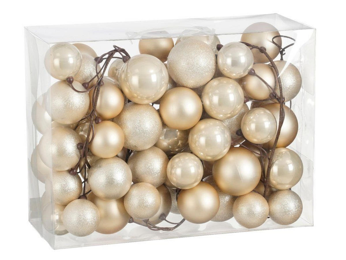 WEIHNACHTSGIRLANDEN-SET 68-teiliges mit Kugeln 6, 7, 8 cm Champagner, 180 cm - Champagner, Kunststoff (8/8/180cm) - LAALU