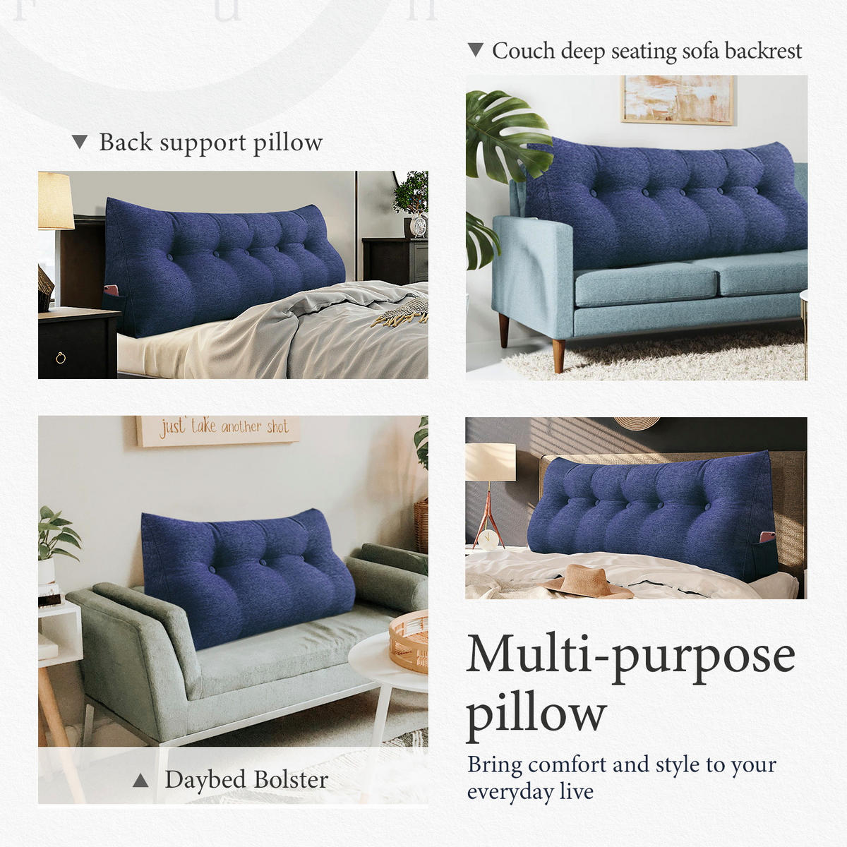 KEILKISSEN für Bett Leinenlook Blau 80 cm - Blau, Textil (50/80cm) - Vercart