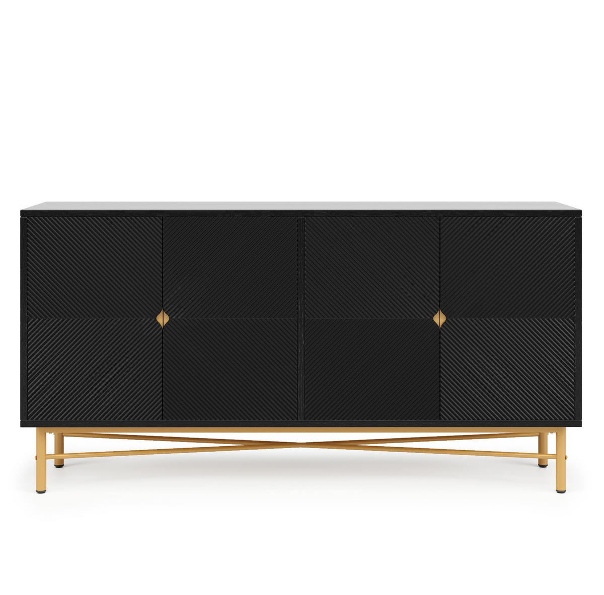 SIDEBOARD 160/40/82 cm Schwarz aus MDF und Spanplatte mit 4 Türen, Soft-Close und Goldakzenten - Schwarz, Holzwerkstoff (40/82/160cm) - OKWISH
