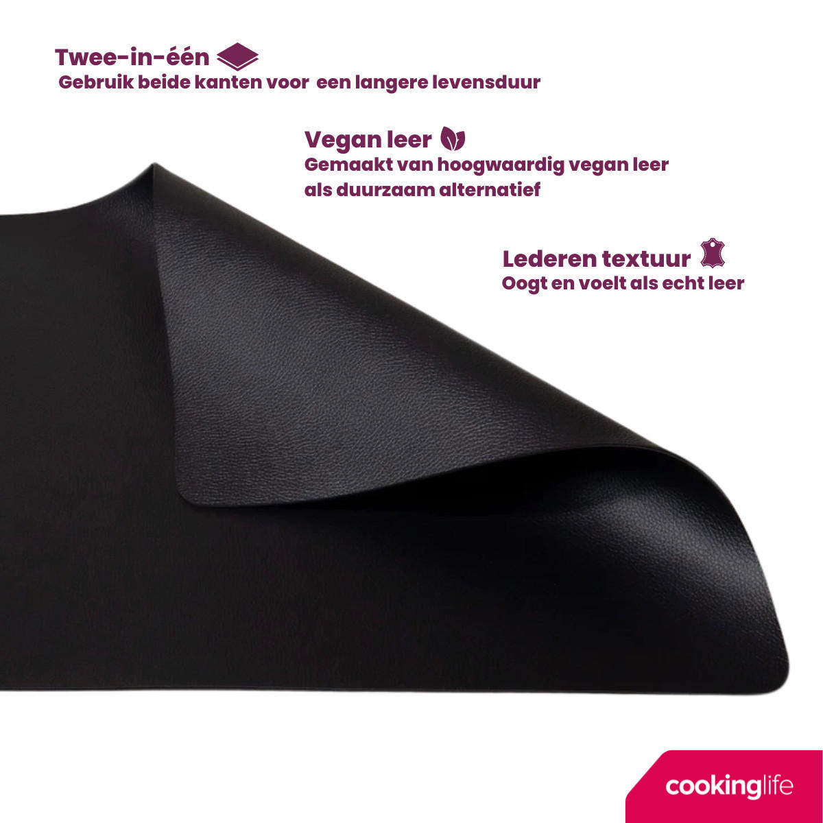 COOKINGLIFE 6 Platzsets + 6 Untersetzer - Veganes Leder - Schwarz - 12 Stück - Schwarz, Kunststoff (2/1cm) - Cookinglife