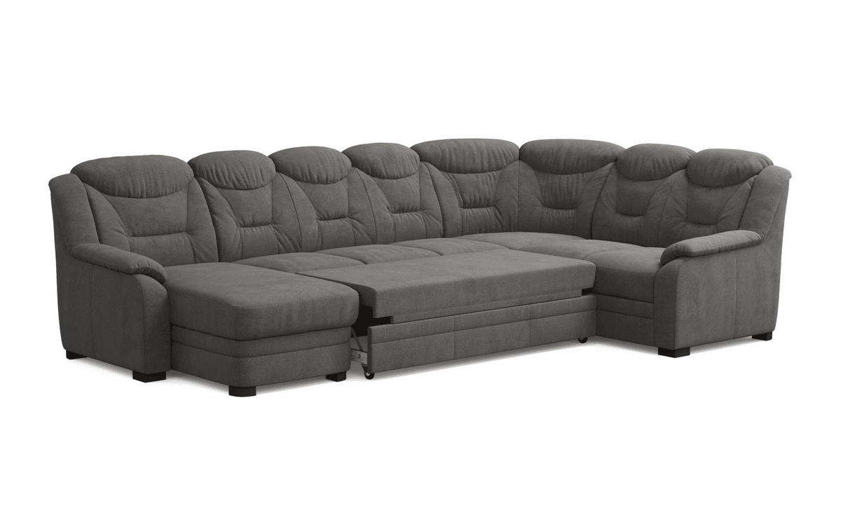 WOHNLANDSCHAFT mit Schlaffunktion und Bettkasten – weiches Chenille-Gewebe - Dunkelgrau/Anthrazit, Holz/Kunststoff (211/99/330cm) - Cotta