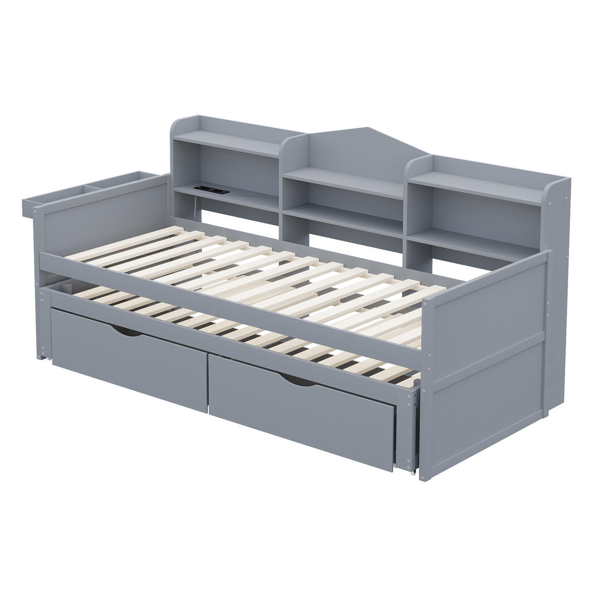 MULTIFUNKTIONSBETT 90/200 cm mit ausziehbarem Bett 90/190 cm und Stauraum in Grau - Grau, Holz (90/200cm) - OKWISH