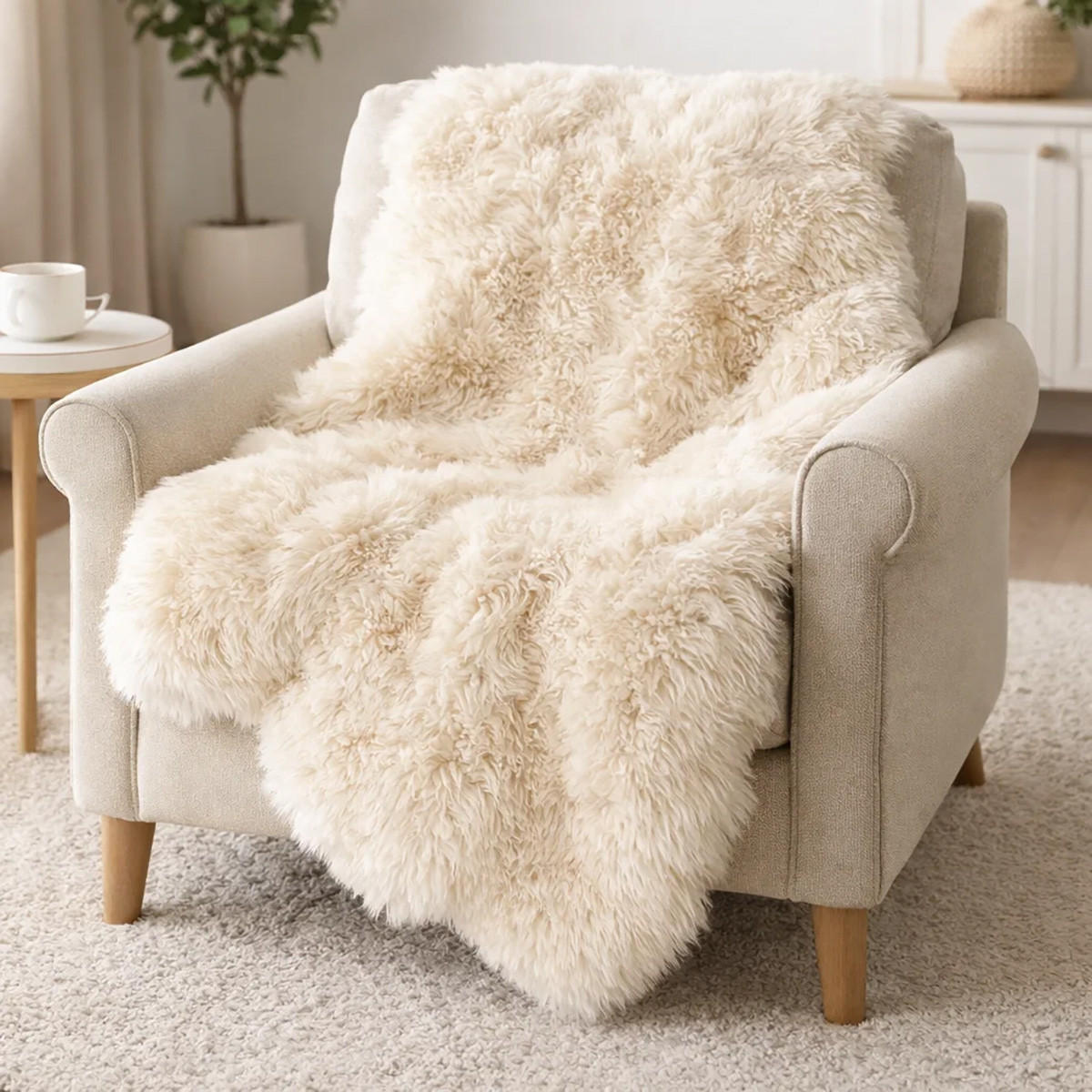 FELL Öko Schaffell Läufer Weiß Geflammt ca. 110/110 cm - Weiß, Fell (110/110cm) - Provellus