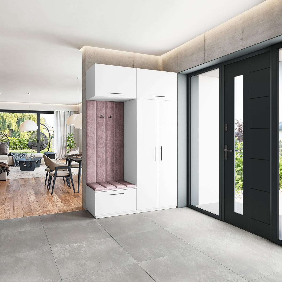 GARDEROBENSCHRANK REMA 150/240/60 cm Modern Garderobe-Set Weiß - Lila/Weiß, Holzwerkstoff (150/240/60cm) - MASSENO