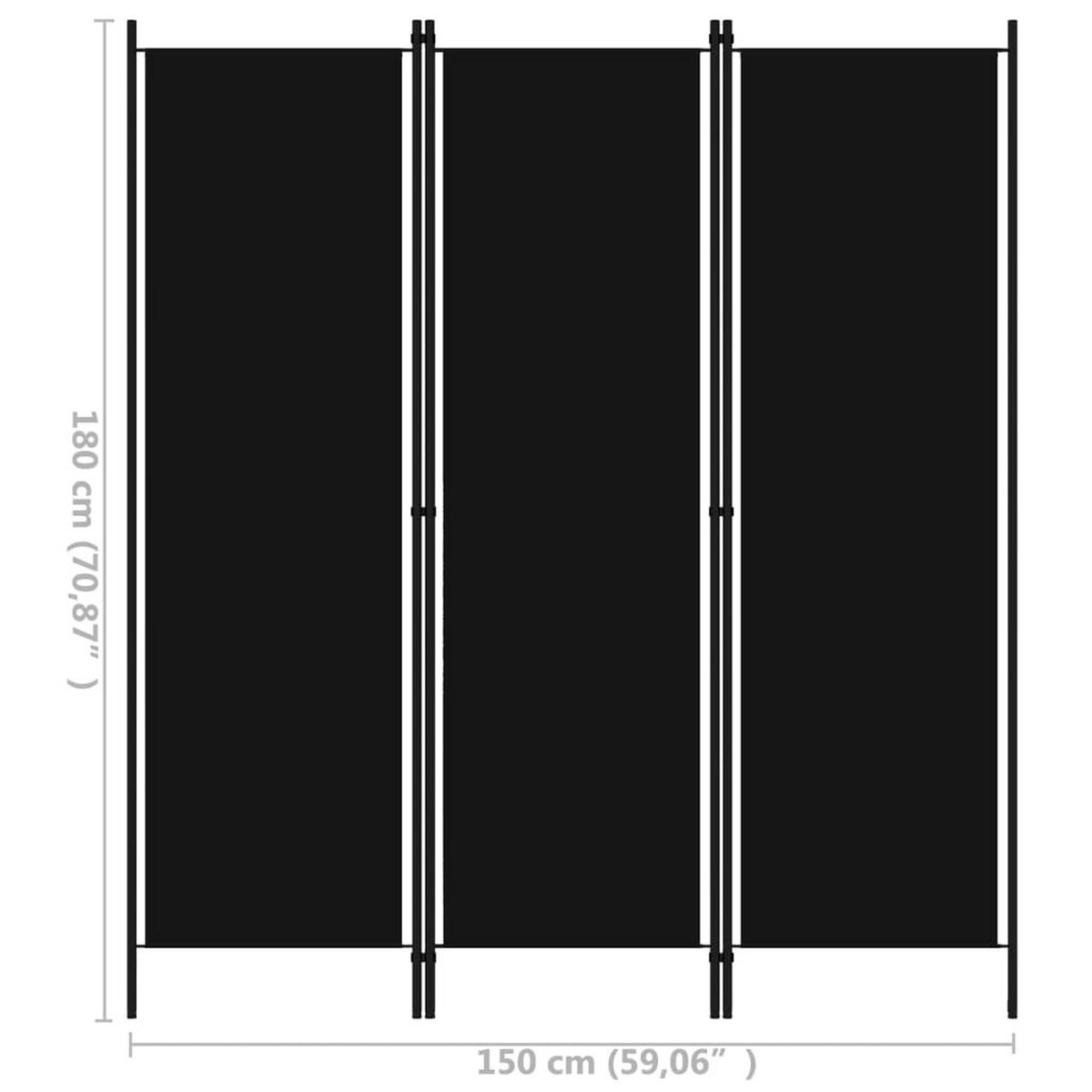 RAUMETEILER 3-teilig Schwarz 150/180 Cm - Schwarz, Textil (180/0.1/150cm) - vidaXL