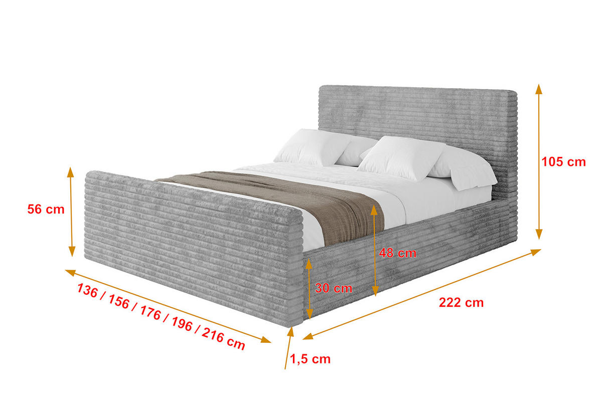 POLSTERBETT mit Bettkasten, Fußteil und Lattenrost, Boxbett mit Matratze H3/H4 - ALOVA-Z 180x200 Hellgrau - Hellgrau, Holzwerkstoff/Textil (180/200cm) - ALTDECOR