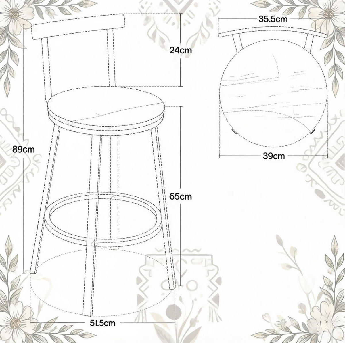 BARHOCKER 2er-Set mit Rückenlehne 65 cm Weiß MDF/Metall - Weiß, Metall (51.5/89/51.5cm) - Meubliv