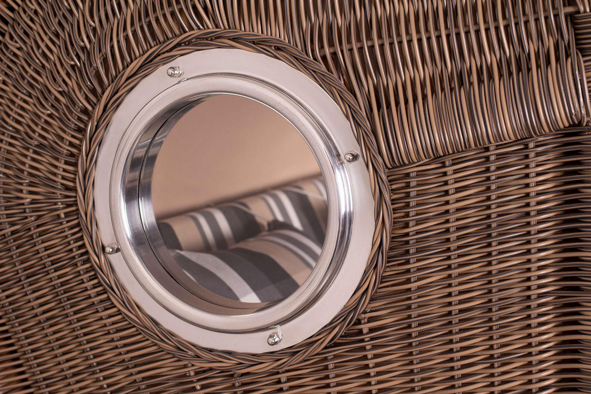 STRANDKORB Düne Grande Bullauge Teak PE Grey Dessin 583 - Braun/Grau, Metall (142/170/95cm) - Mr. Deko