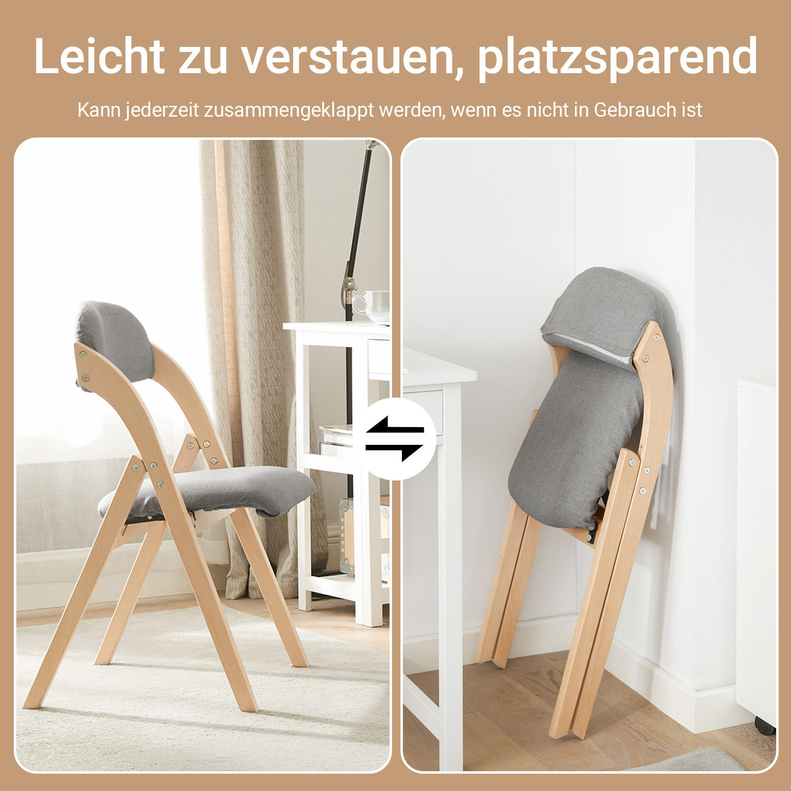 KLAPPSTUHL Buche Gepolstert, 47.5x77x59cm, Grau - Grau, Holz (47/93/8cm) - SoBuy