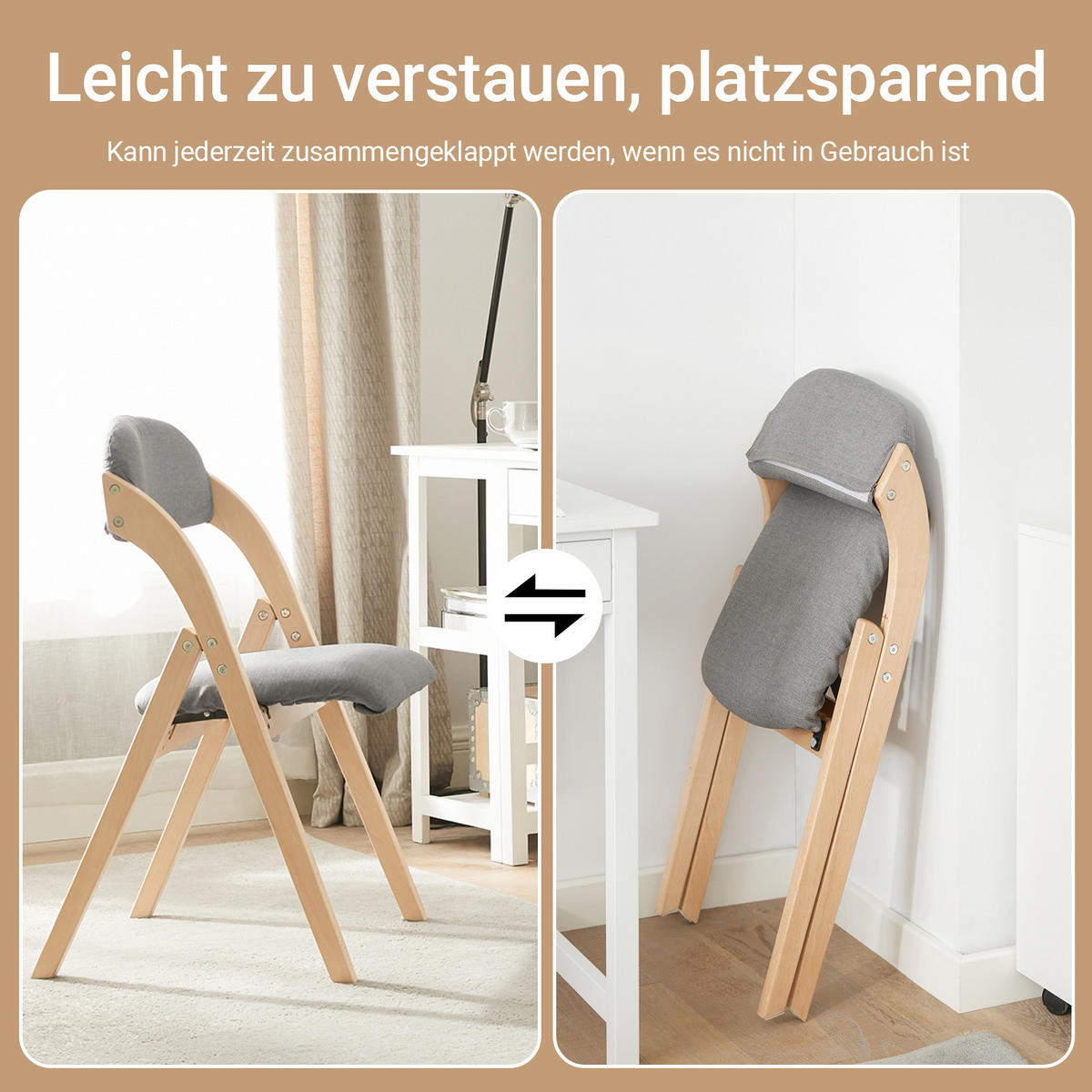 KLAPPSTUHL Buche Gepolstert, 47.5x77x59cm, Grau - Grau, Holz (47/93/8cm) - SoBuy