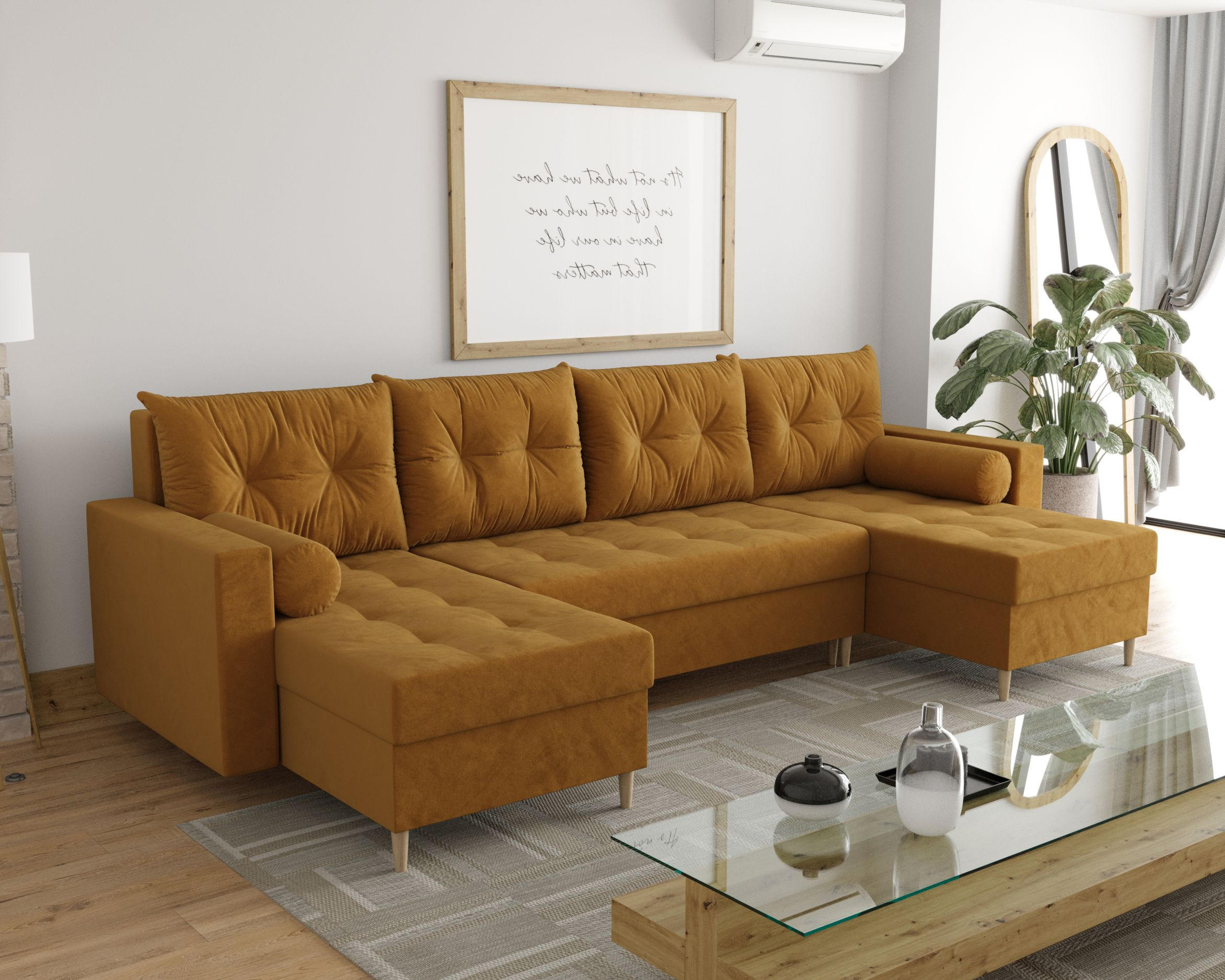 ECKSOFA SKANDI U Itaka 33 mit Schlaffunktion - Goldfarben, Textil (300/88/145cm) - Bedante