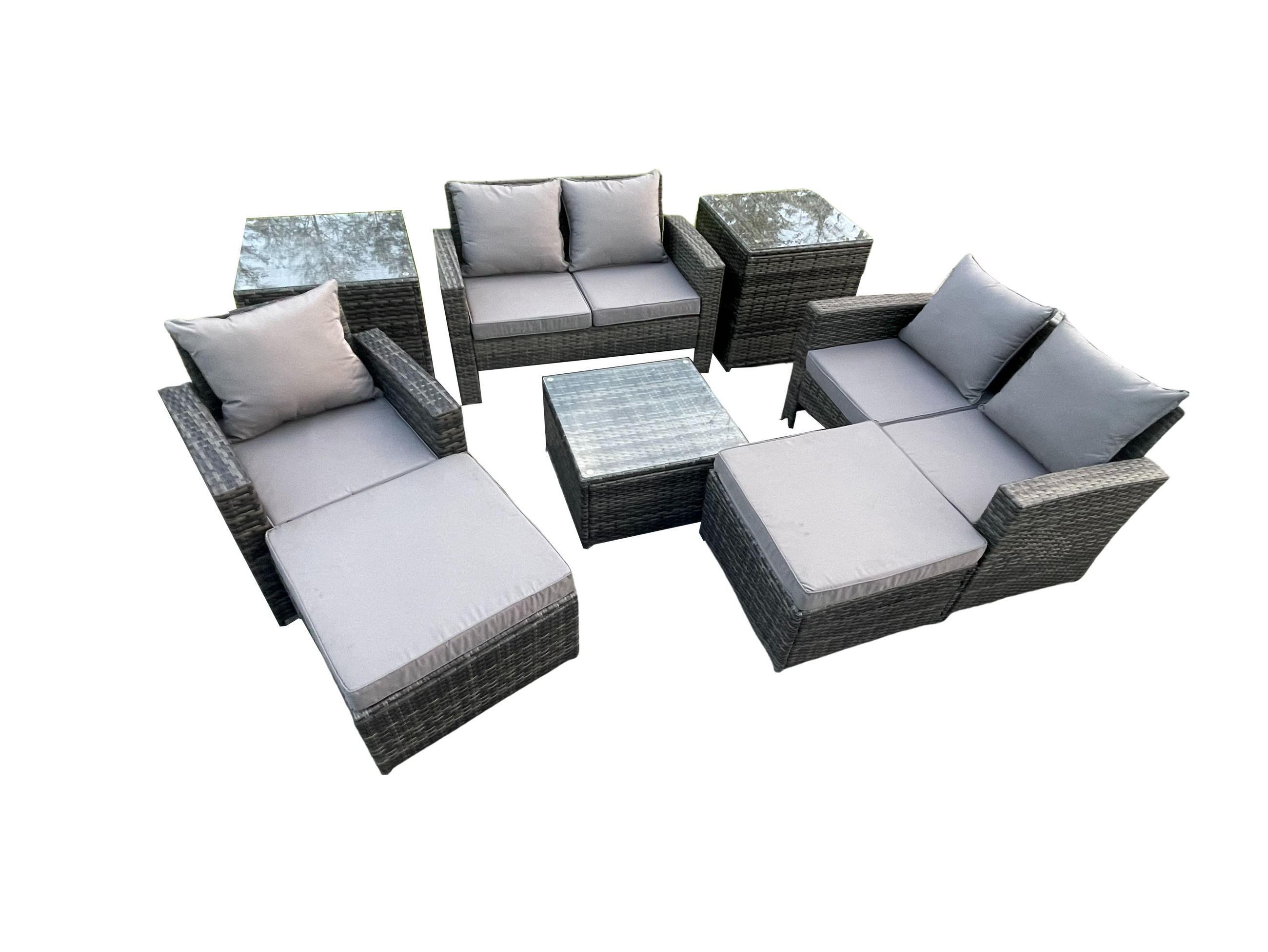 GARTENSET Polyrattan Dunkelgrau 7-Sitzer - Dunkelgrau, Metall - Fimous