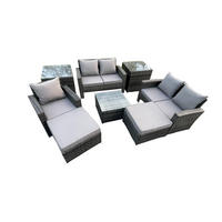 GARTENSET Polyrattan Dunkelgrau 7-Sitzer - Dunkelgrau, Metall - Fimous