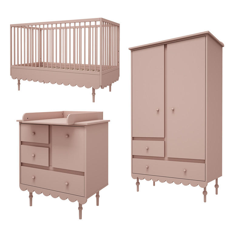 POKOJ PRO MIMINKO 3DÍLNÝ Babushka Rose - růžová, kompozitní dřevo (145/99/75cm) - Petits-meubles