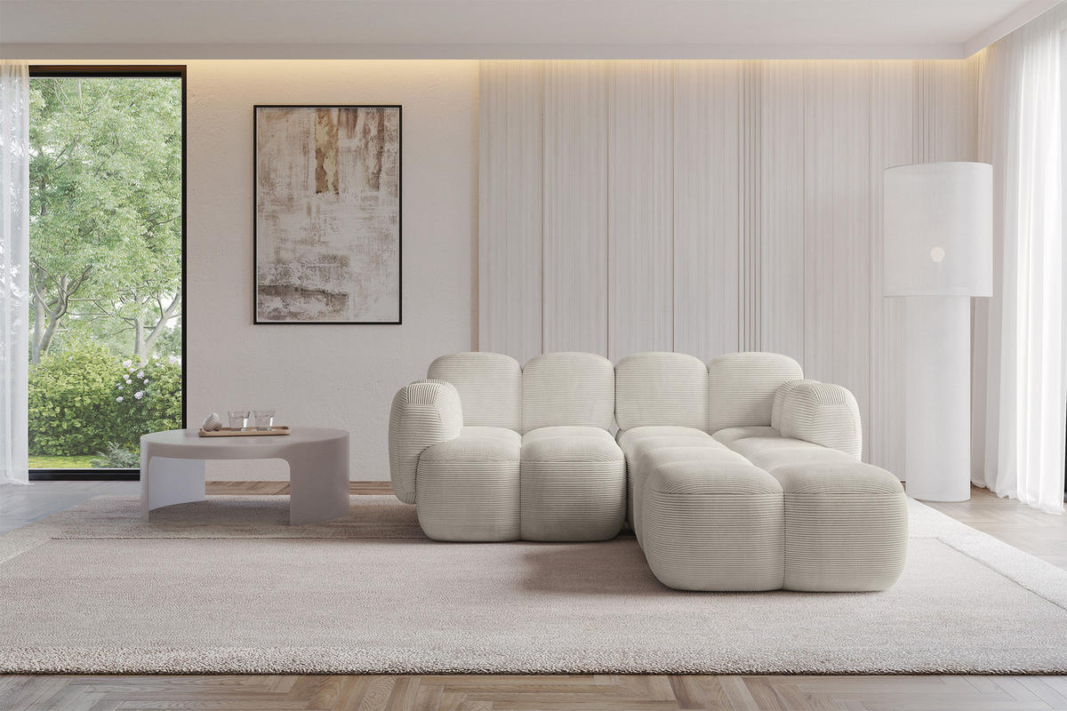 ECKSOFA modulares Sofa Rechts Miko-L1 214x205x75 Creme Cord - Schwarz/Mokka, Holzwerkstoff/Kunststoff (214/205cm) - ALTDECOR