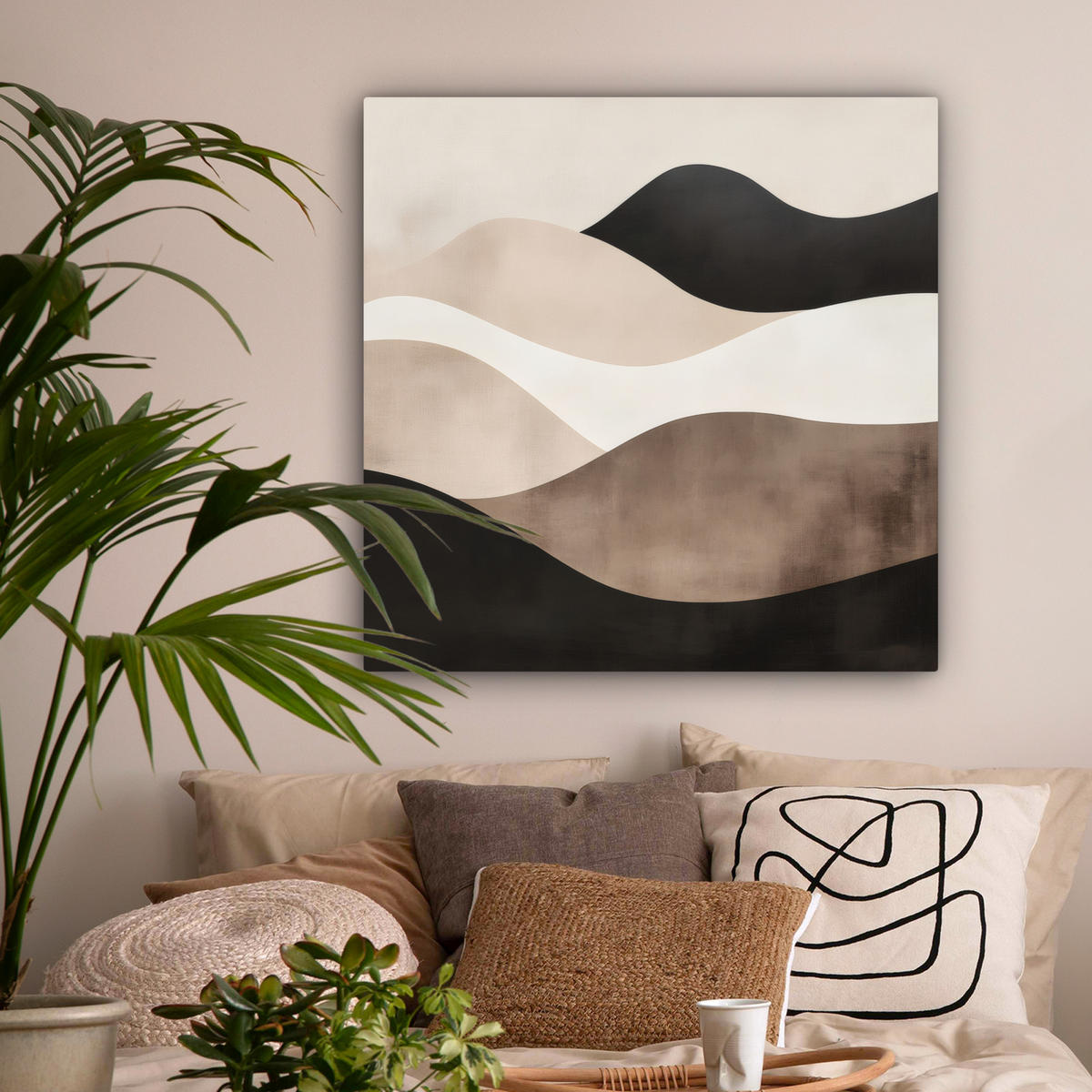 LEINWANDBILD Abstrakt - Landschaft - Wellen - Cremefarben Deko Groß 90x90 cm - Cappuccino, Textil (90/90cm) - MuchoWow