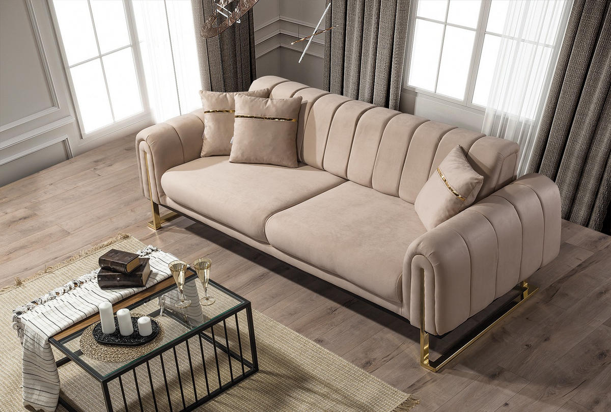 SITZGARNITUR Wave Grau Stellvariante:2+1+1 - Beige, Holz (187/78/94cm) - Villa Möbel