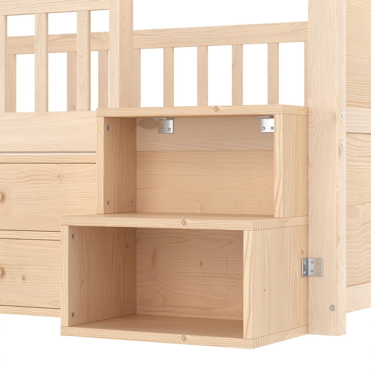 STAURAUMBETT 90/200 cm DE-04488 in Hausform mit 4 Schubladen und LED in Natur - Naturfarben, Holz/Holzwerkstoff (90/200cm) - ComfortXL