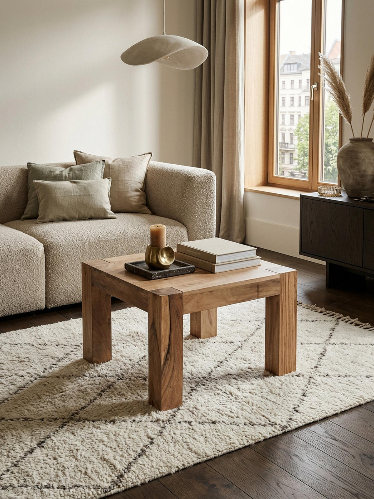 COUCHTISCH aus Akazienholz, rustikal, quadratisch, handgefertigt, Beige 60x60x40 cm - Beige, Holz (60/60/40cm) - KADIMA DESIGN