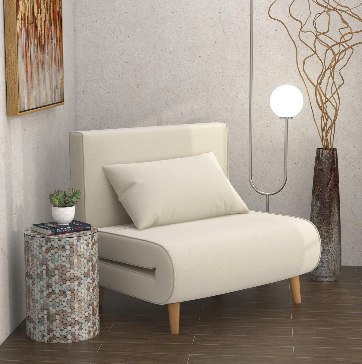 SCHLAFSOFA mit Leinen-Polyesterbezug, 6-fach verstellbar, 94/78/80 cm, Beige - Beige, Holz (78/80/94cm) - Redom