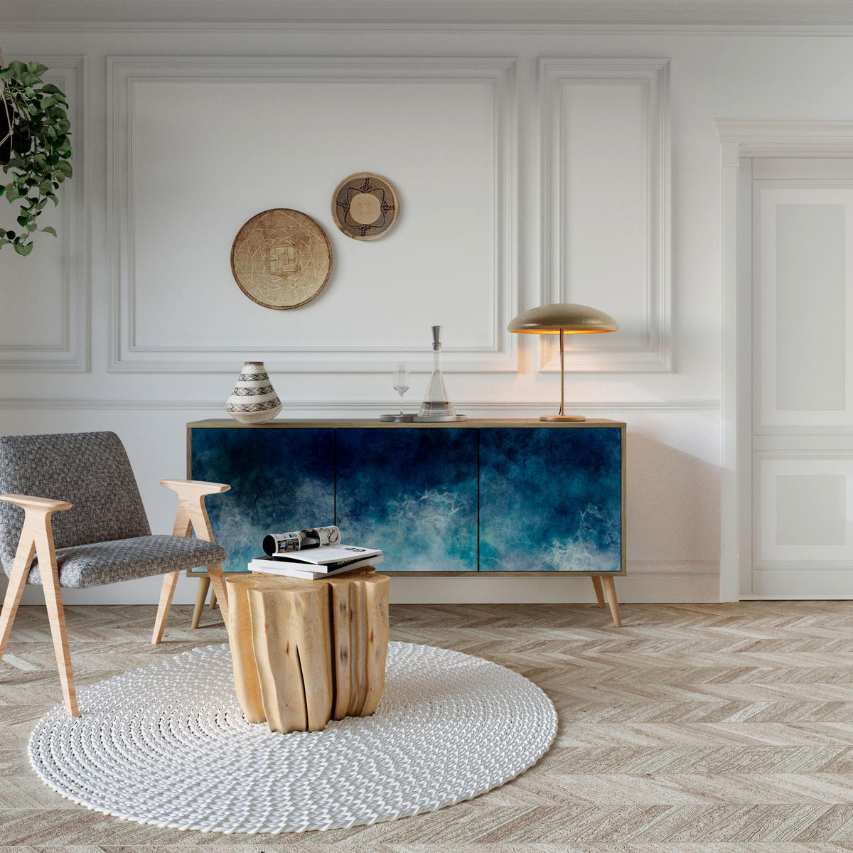 SIDEBOARD CELESTIAL FALL, Eicheneffekt, 164,5x42x77,5 cm, 3 Türen - Eichefarben/Buchefarben, Holzwerkstoff/Buchenholz (164.5/77.5/42cm) - SpaceRebels