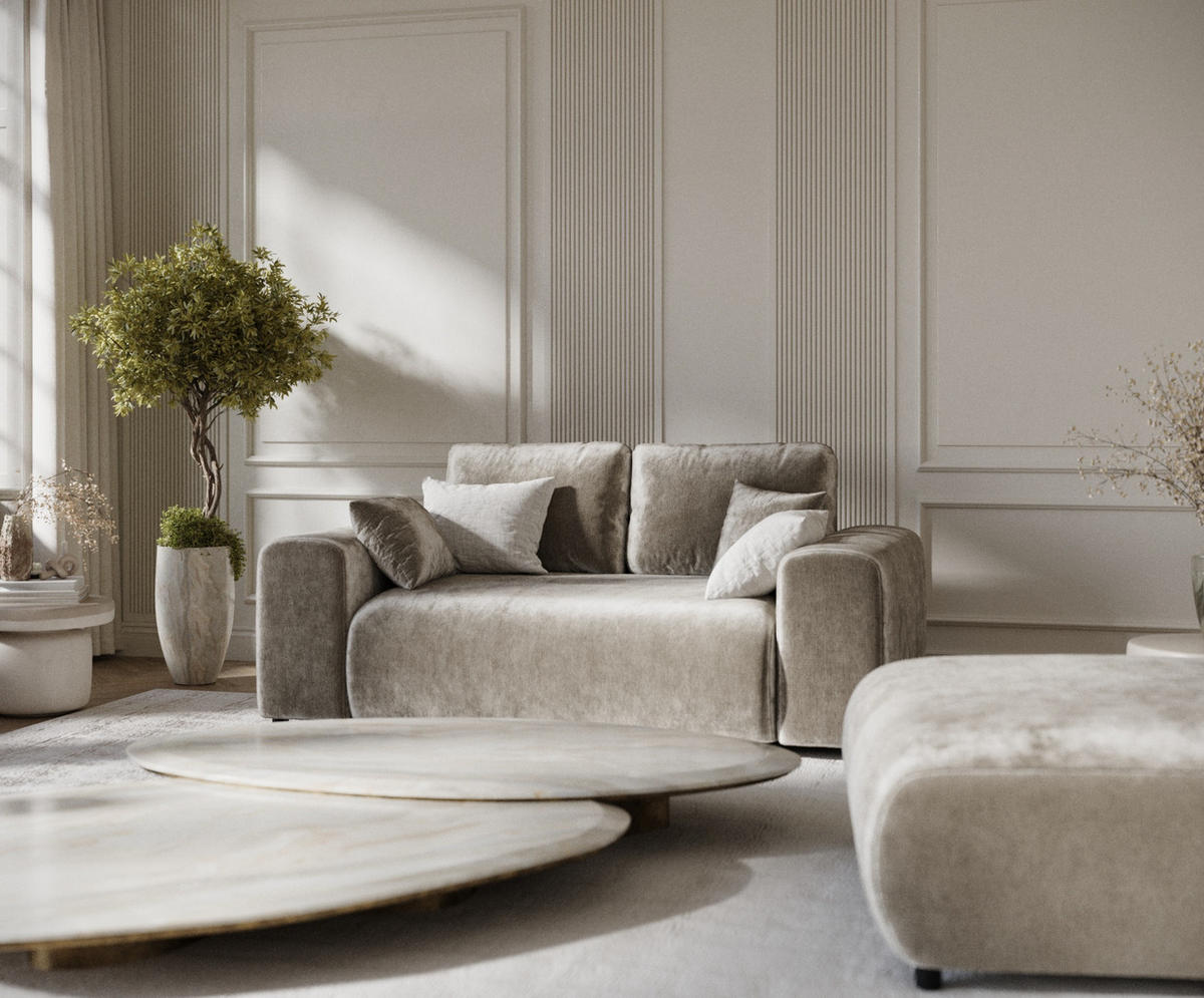 2-SITZER-SOFA Zanzibar Beige Chenille - Beige/Schwarz, Holz/Holzwerkstoff (178/79/108cm) - Maison de Reve