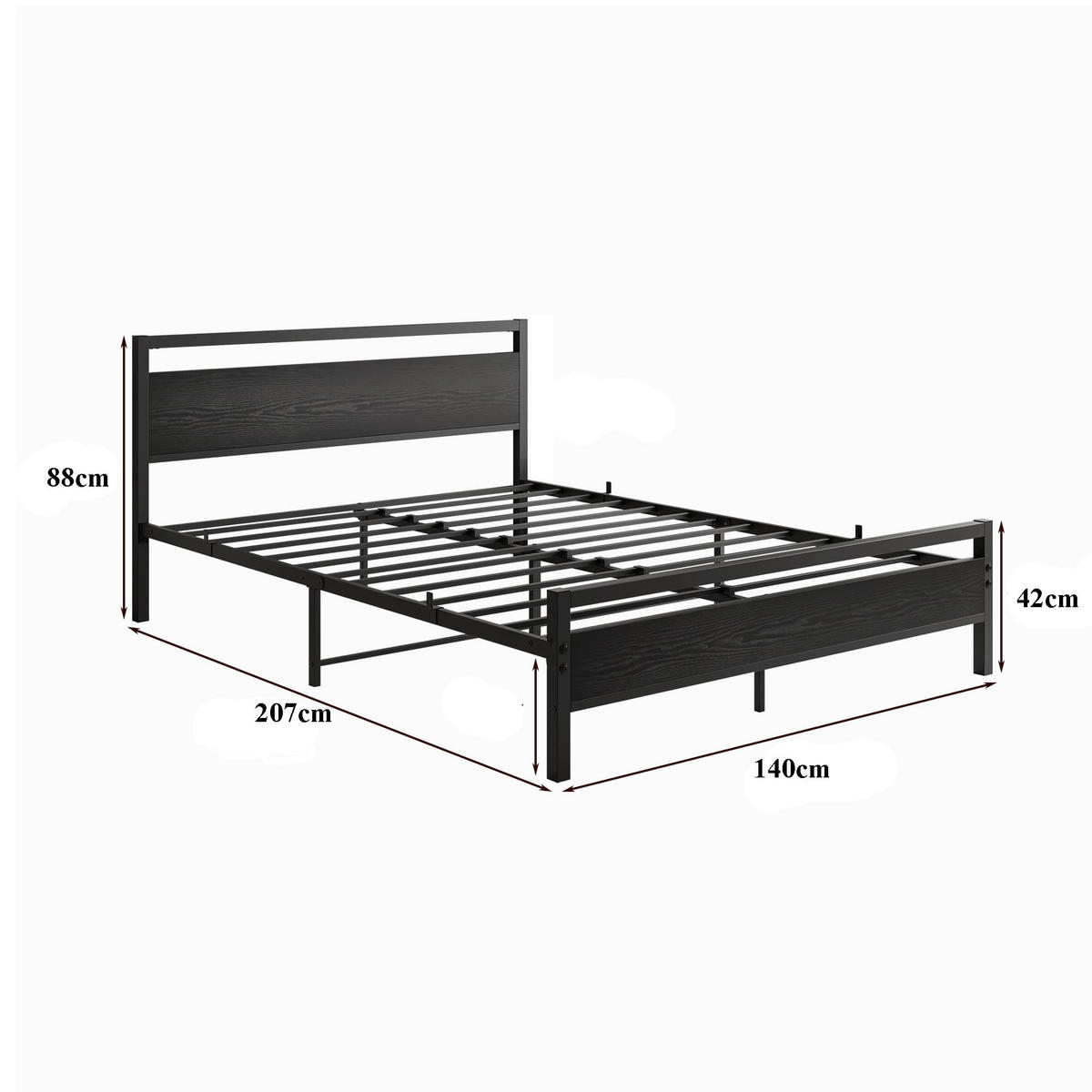 METALLBETT 140/200 cm DE-33024 mit Lattenrost und Stauraum Schwarz - Schwarz, Metall (140/200cm) - ComfortXL