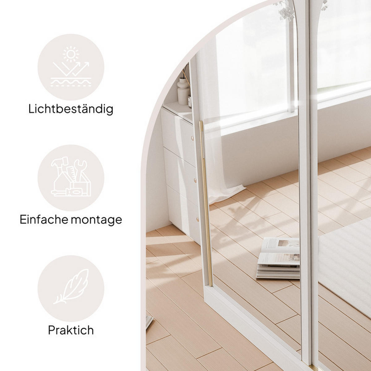 SCHWEBETÜRENSCHRANK CLARITY 2-türig 200/65/215 cm Weiß / goldene Griffe - Goldfarben/Weiß, Holzwerkstoff/Kunststoff (200/215/65cm) - Idohome
