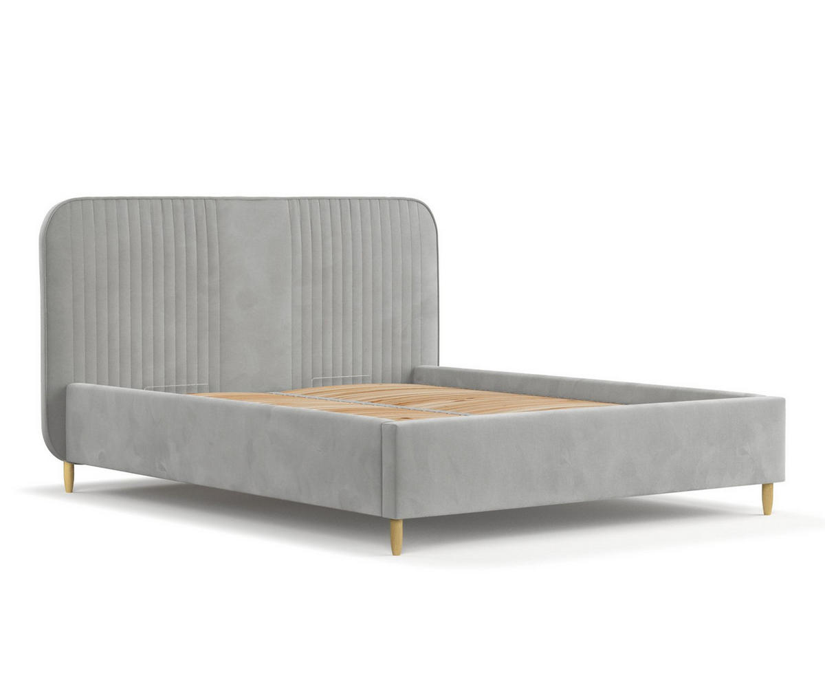 POLSTERBETT Livy Grau 120/200 cm im Samtstoff - Naturfarben/Grau, Holz/Holzwerkstoff (120/200cm) - Maison de Reve