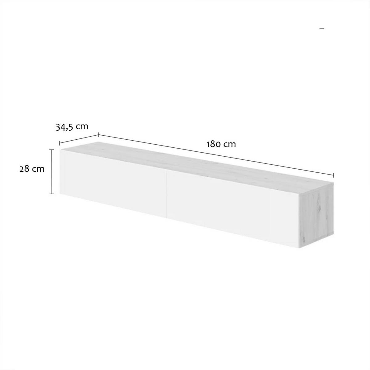 HÄNGESCHRANK mit 2 Klappen und 2 Aufbewahrungsnischen L180 cm - Kaway - Eichefarben/Weiß, Holzwerkstoff (34.5/28/34.5cm) - Calicosy