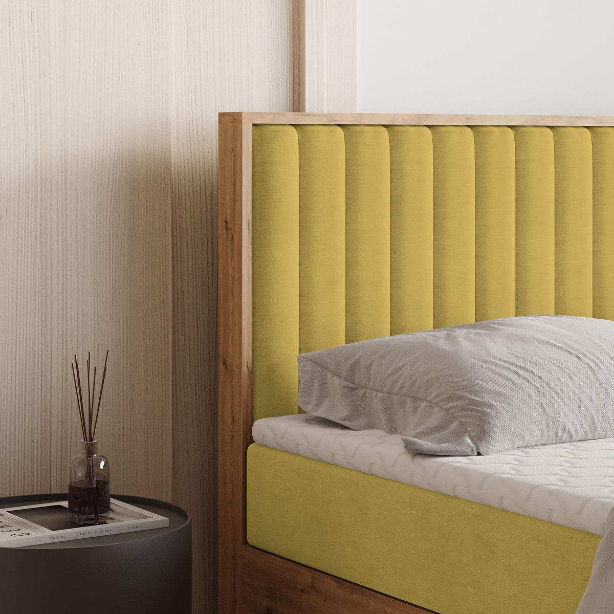 BOXBETT VARELI 180x200 cm mit Matratze und Topper - Gelb - Gelb, Holz (180/200cm) - MASSENO