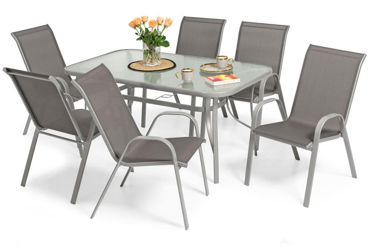 GARTENTISCH Porto, mit Silber Beine - Silberfarben, Glas/Holzwerkstoff (90/150/72cm) - Bettso