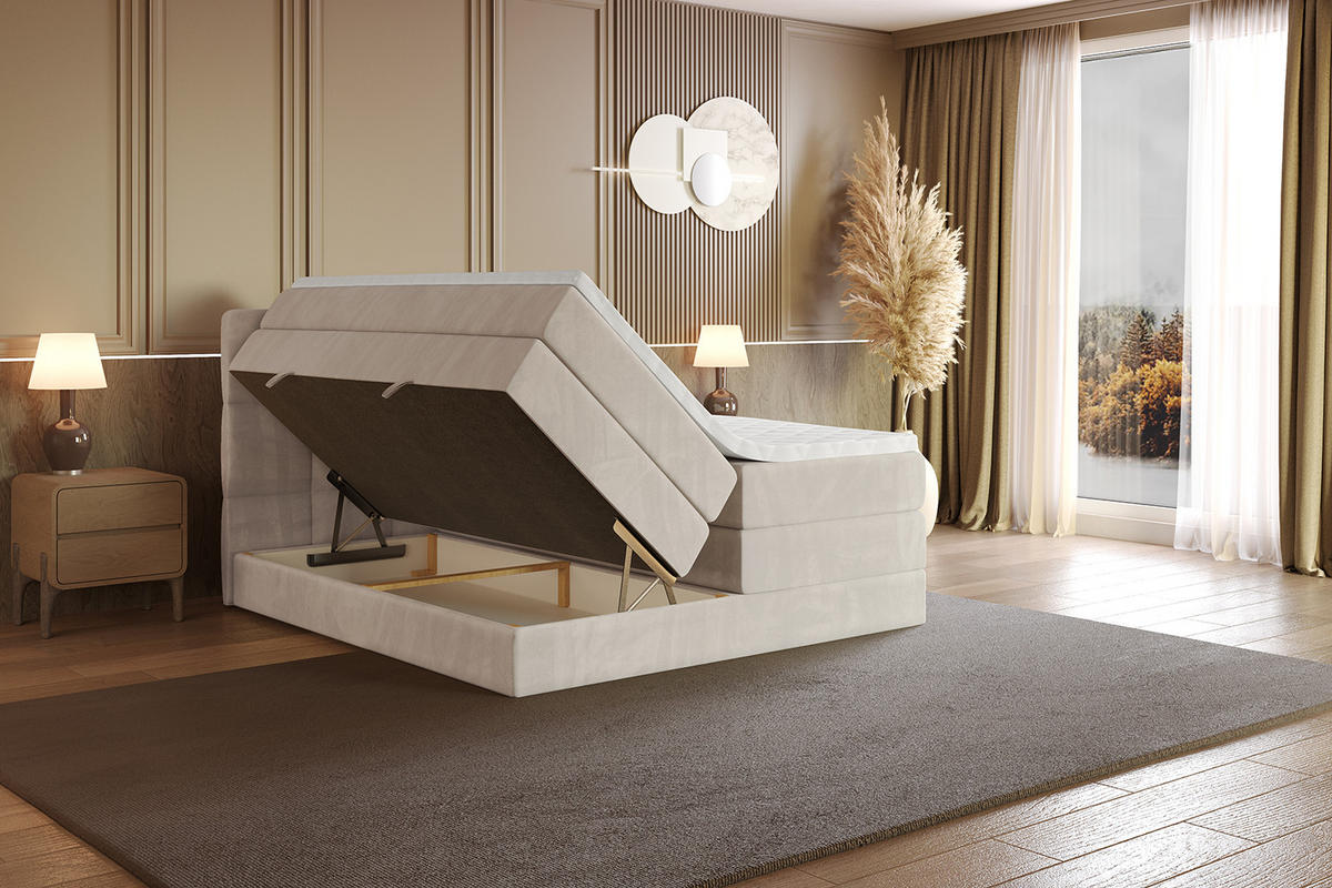 BOXSPRINGBETT mit Matratze H3|H4 und Lattenrost - LIRO KING-120x200 - Beige Casablanca - Beige, Holzwerkstoff (120/200cm) - ALTDECOR