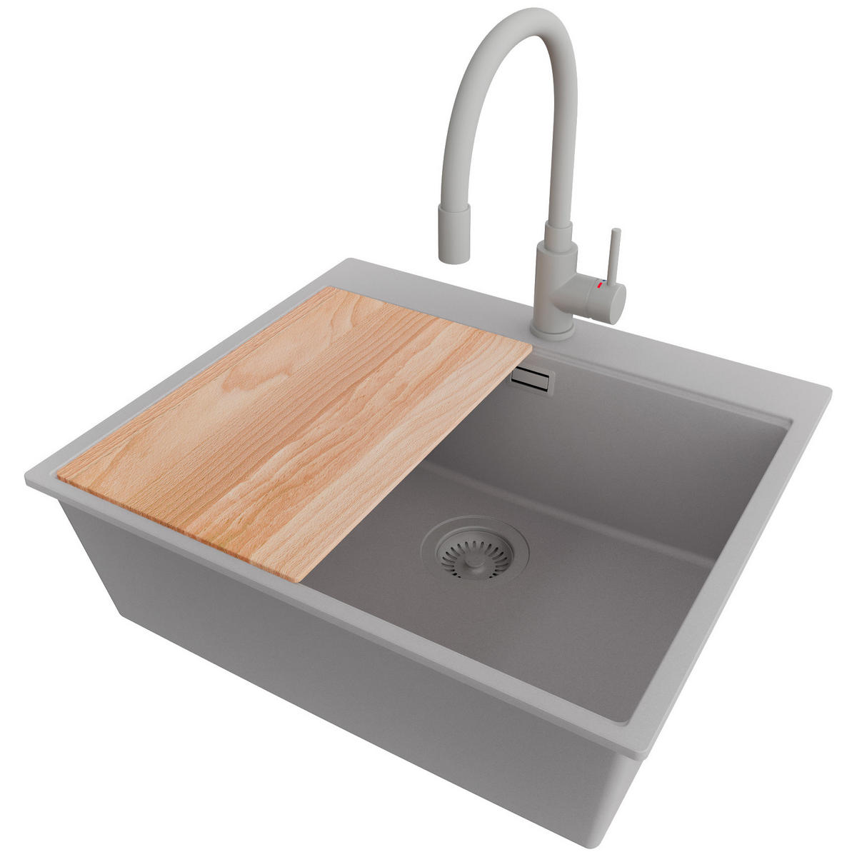 GRANITSPÜLE Oslo, 2-er set Grau 58/50 cm 1 Becken + Küchenarmatur 38/14 cm + Ablauf-Set + Schneidebrett ab 60er Unterschrank - Beige/Grau, Kunststoff (58/20/50cm) - Primagran