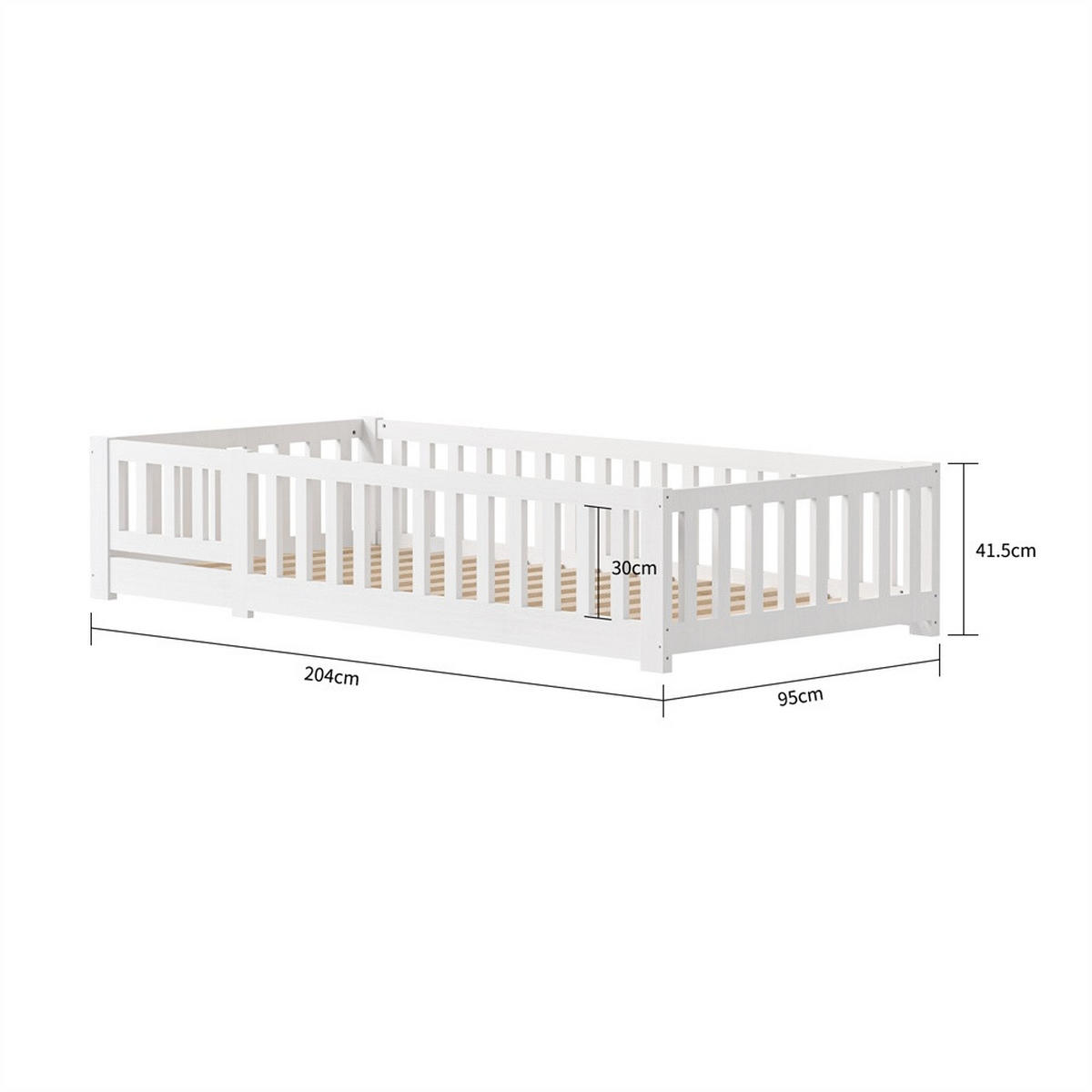 KINDERBETT 90x200 cm - mit abnehmbarem Rausfallschutz und Lattenrost - ohne Matratze - Weiß - Weiß, Holz (90/200cm) - DELFA