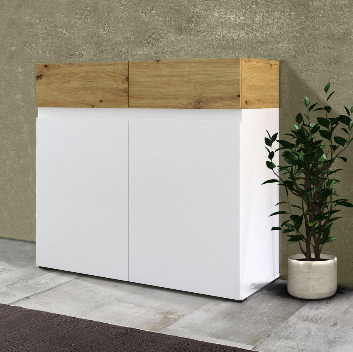 KOMMODE Rimini weiß / Eiche Artisan 90 / 40 / 86cm - Eichefarben/Weiß, Holz/Holzwerkstoff (90/86/40cm) - Feldmann-Wohnen