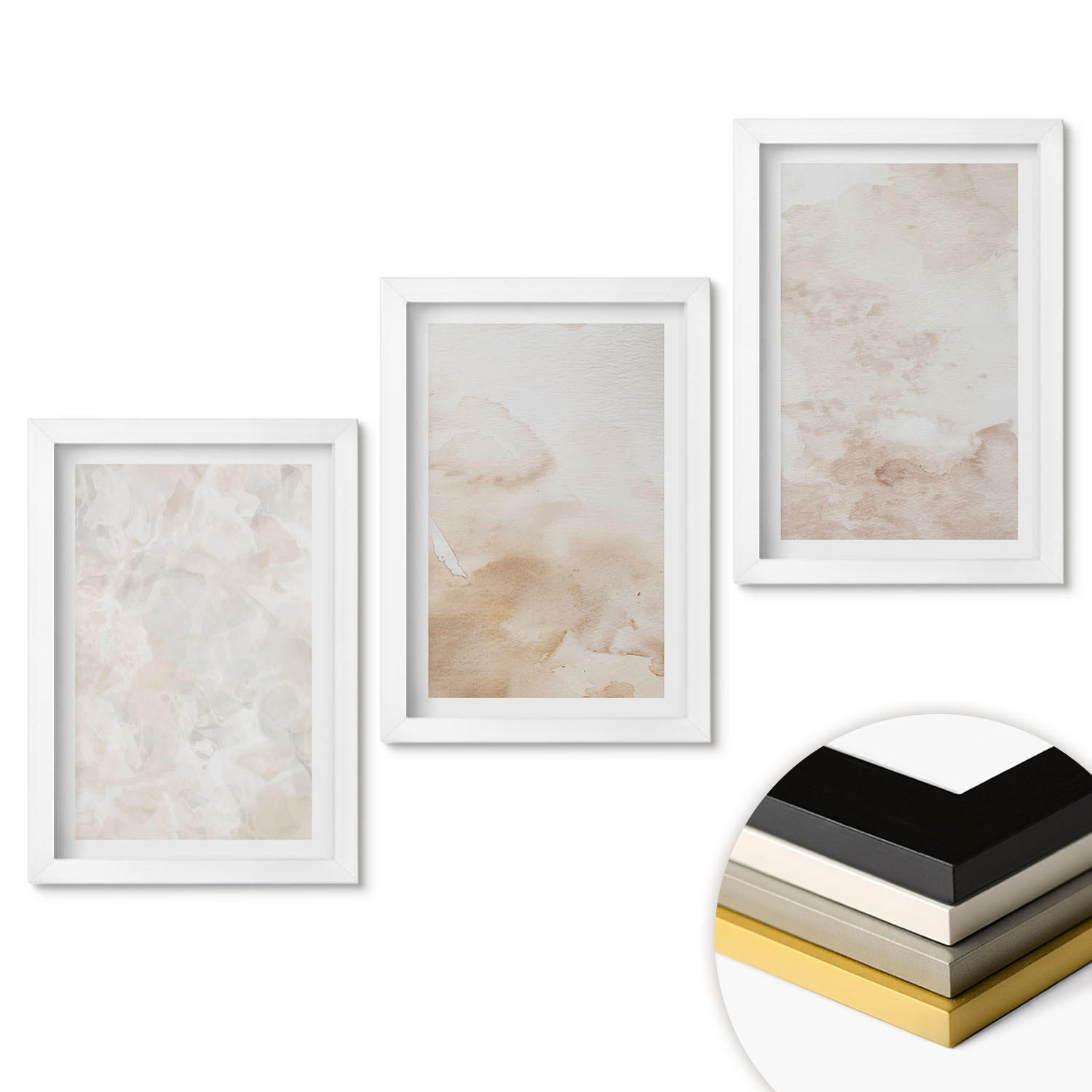 WANDBILDER 3er-Set - 20x30 cm Weißer Rahmen - Modische Pastelltexturen - Weiß, Kunststoff (20/30cm) - ArtPrintCave