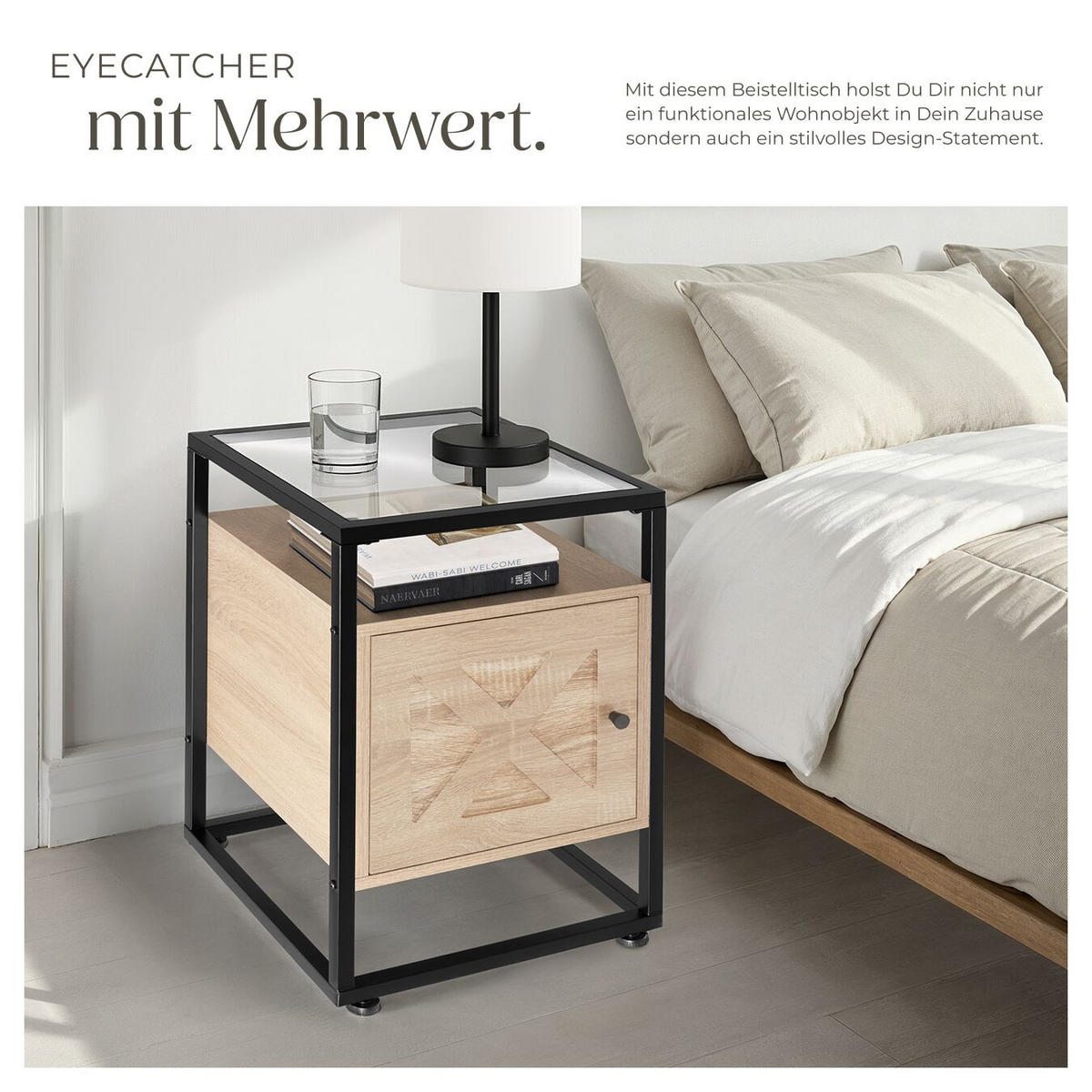 NACHTSCHRANK Kidderminster,40 x 43 60,5 cm,Industrial Holz hell, Eiche Sonoma - Naturfarben, Holzwerkstoff (43/60.5/40cm) - tectake