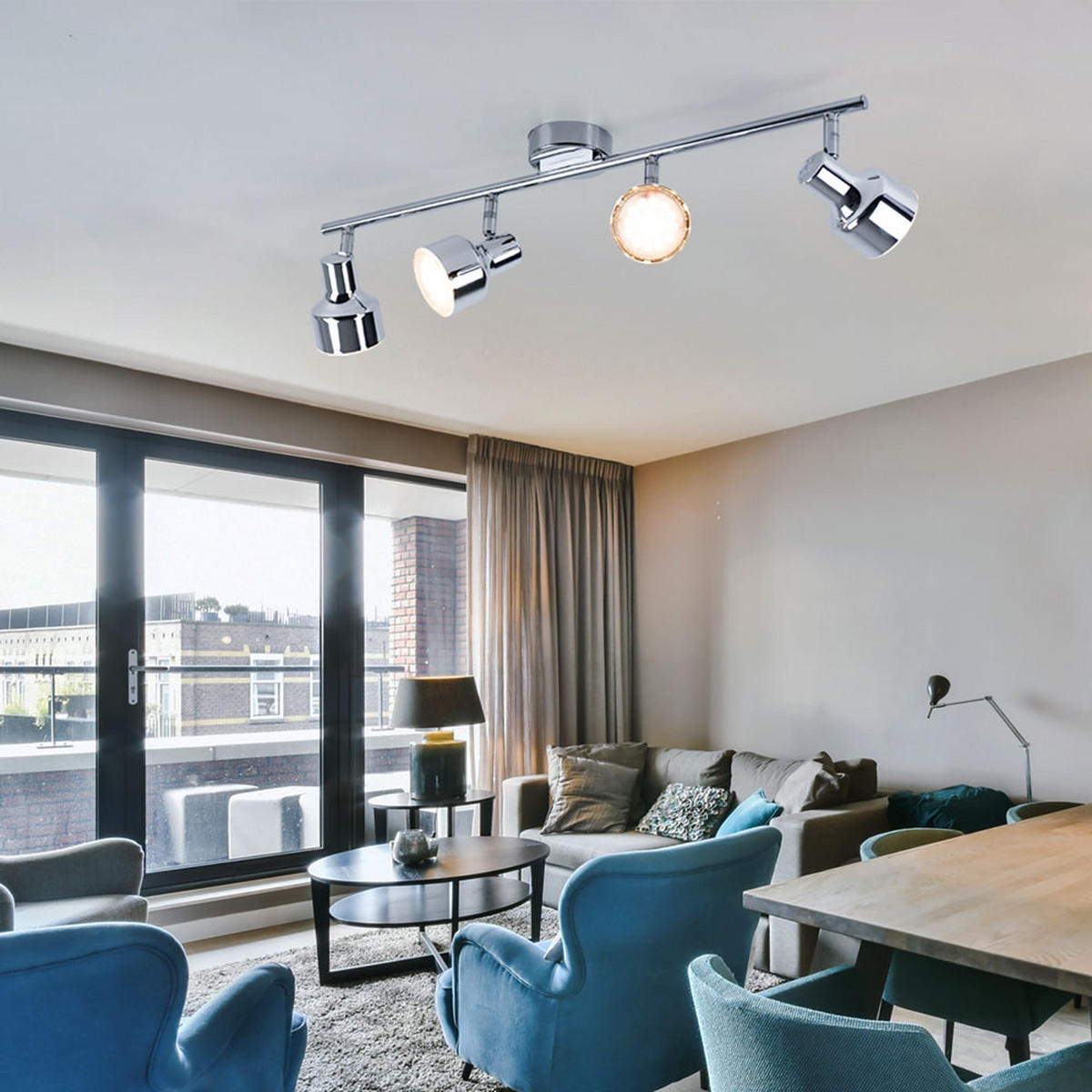 LED DECKENLEUCHTE ROIS Chrom Silber - Silberfarben, Metall (60/8/12cm) - Globo Lighting