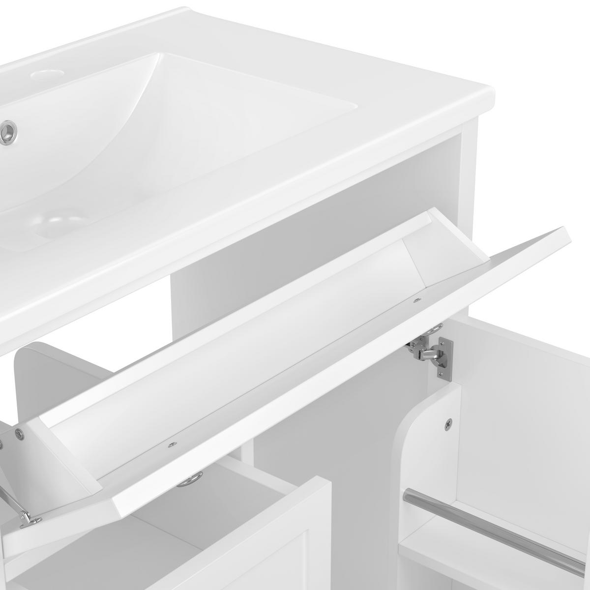 WASCHTISCHKOMBI 76x46x87 cm Weiß aus Keramik & Spanplatte mit 4 Schubladen - Weiß, Holzwerkstoff (76/87/46cm) - Modfu