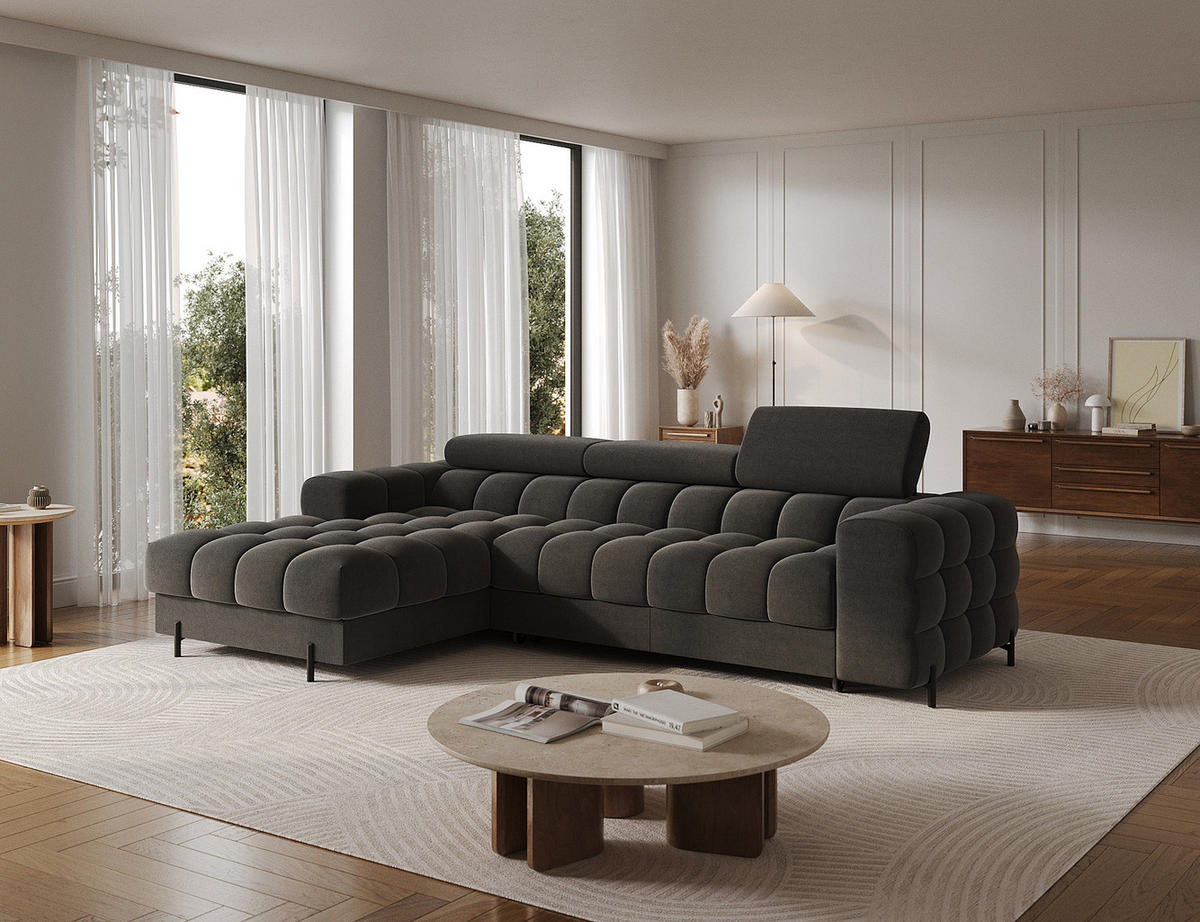 ECKSOFA FELRO mit Schlaffunktion, Bettkasten & verstellbaren Kopfstützen – Modernes Premium-Ecksofa in L-Form - Anthrazit, Kunststoff (285/181cm) - Wohnideebilder