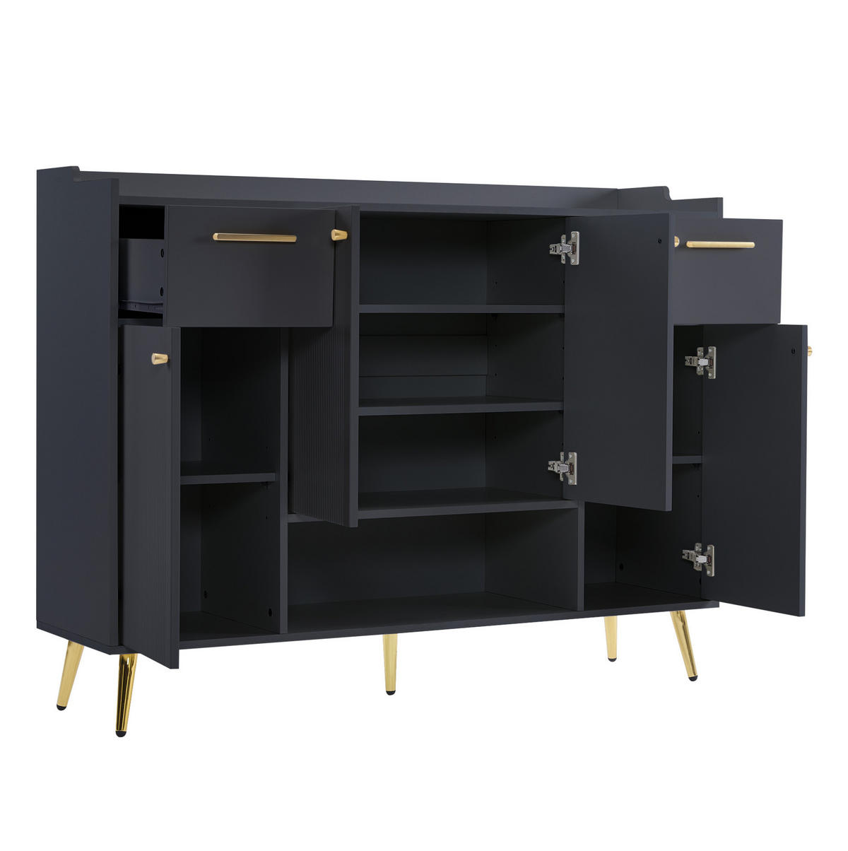 SCHUHSCHRANK aus Spanplatte 130x37x100cm in Schwarz mit 2 Schubladen - Schwarz, Holzwerkstoff (130/100/37cm) - Modfu