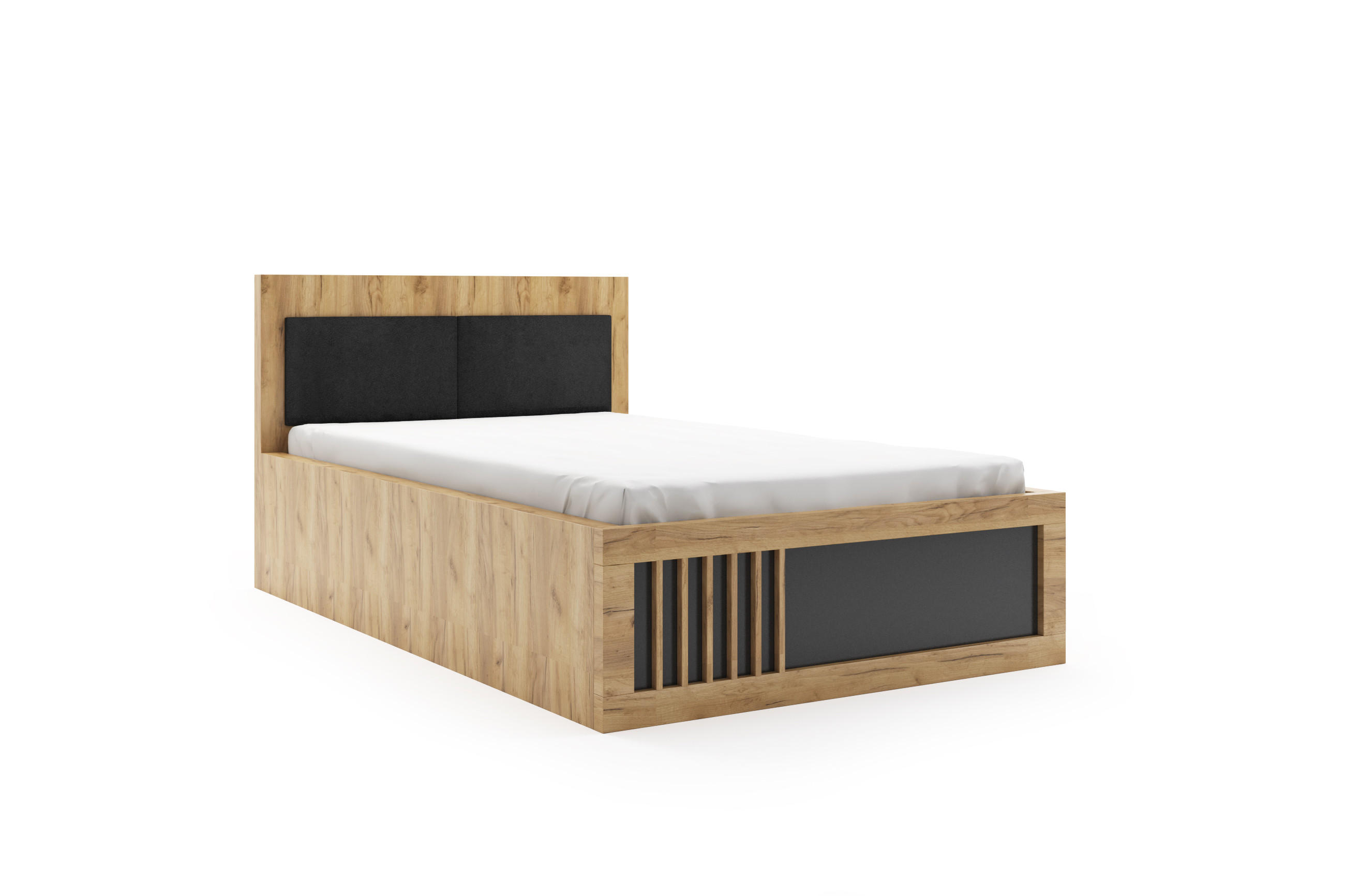 BETT Sorento mit Bettkasten & Gasdruckfeder 131,5x92x207,5 cm – Modernes Doppelbett mit Stauraum & Polsterkopfteil für Schlafzimmer - Eichefarben, Holzwerkstoff (120/200cm) - BM-Möbel