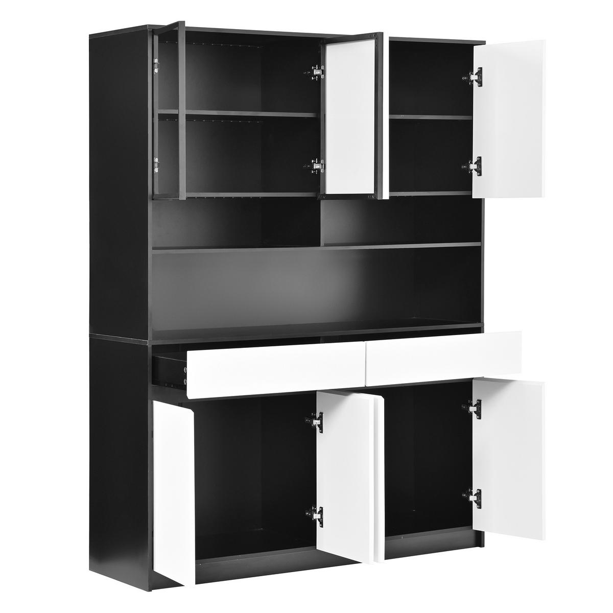BUFFET Hochschrank mit LED-Glasfach, offenen Ablagen und App-Steuerung - Weiß, Holzwerkstoff (38/160/120cm) - Korfee