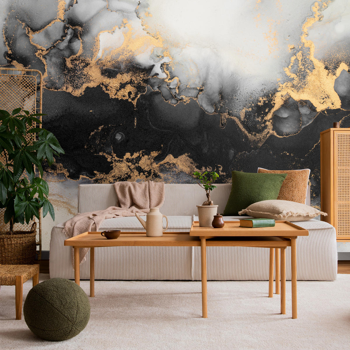 FOTOTAPETE für Wohnzimmer Marmor Klassisch Gold Akzente 100x70 - Gelb/Beige, Papier (100/70cm) - Muralo