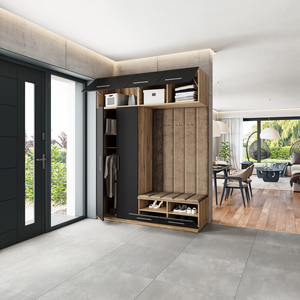 GARDEROBENSCHRANK REMA 180/240/60 cm Modern Garderobe-Set Eiche Wotan - Beige/Eiche Wotan, Holzwerkstoff (180/240/60cm) - MASSENO