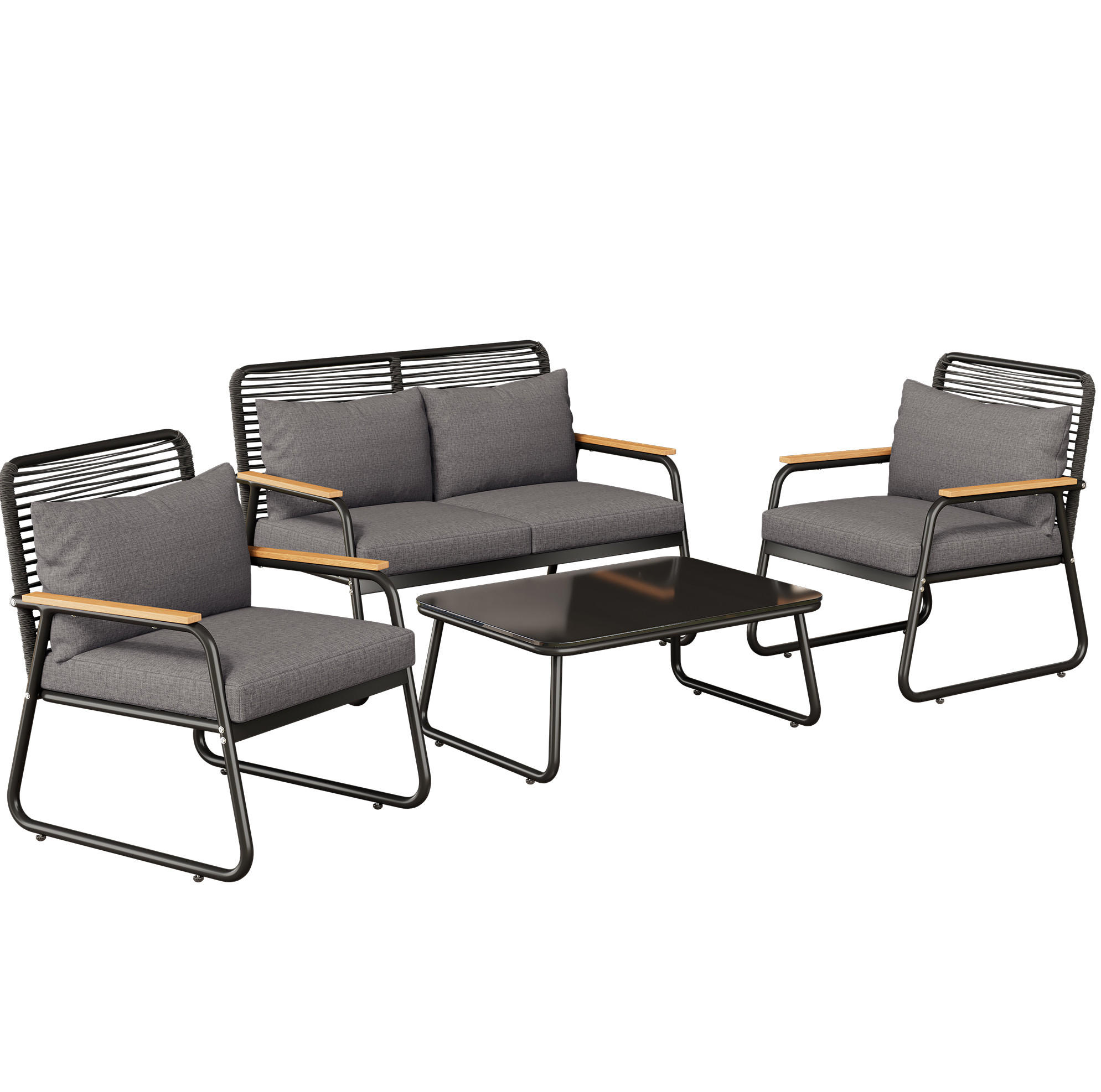 GARTENMÖBEL 118x65x78cm schwarz, feuerverzinkt, mit Glas und Kissen - Schwarz, Metall - Modfu
