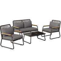 GARTENMÖBEL 118x65x78cm schwarz, feuerverzinkt, mit Glas und Kissen - Schwarz, Metall - Modfu