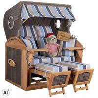 STRANDKORB XL Schillig Bullauge - Blau/Braun, Metall (142/170/95cm) - Mr. Deko