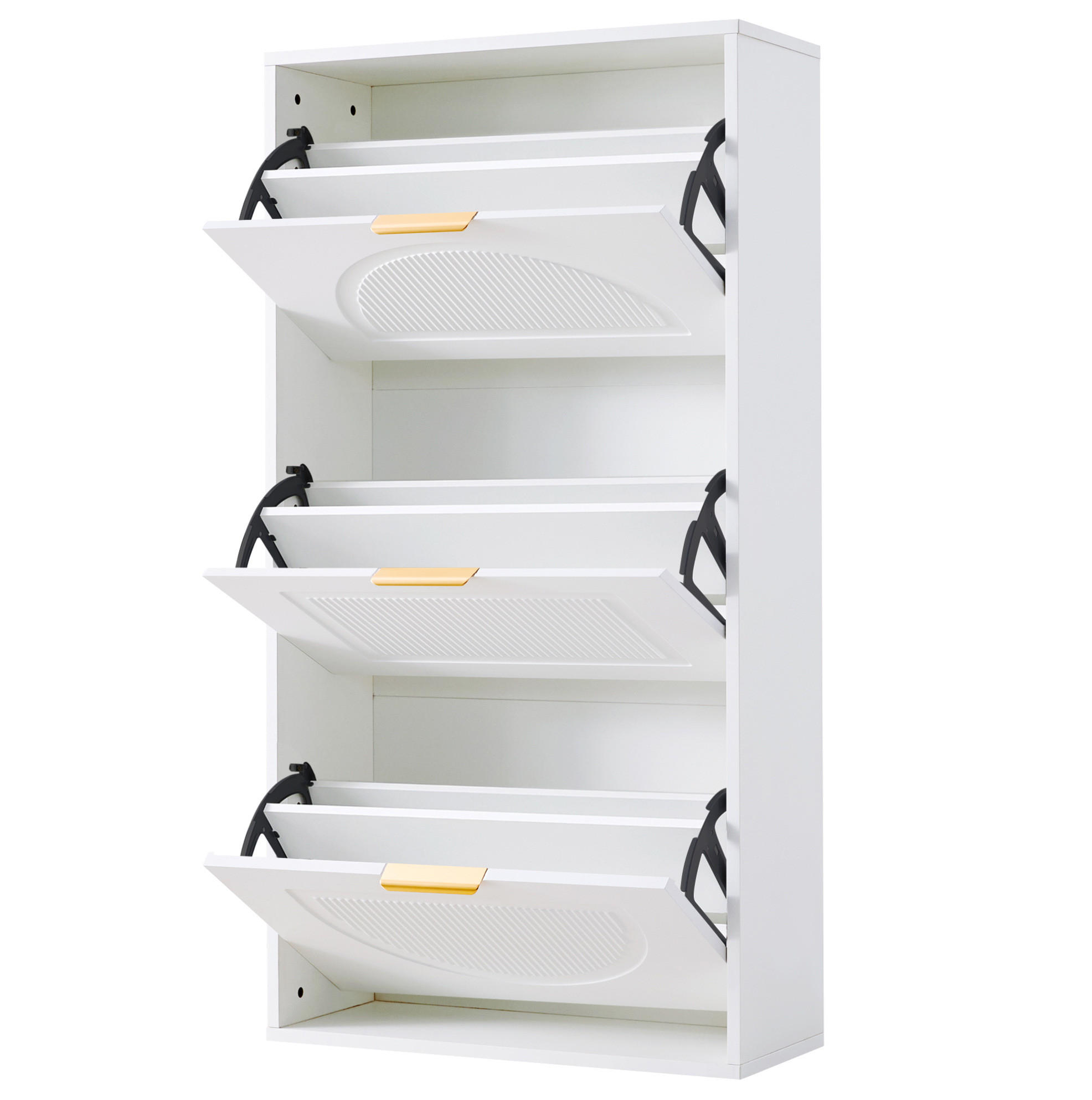 SCHUHSCHRANK 60/114/24 cm Weiß aus MDF und Spanplatte mit 3 Klappen - Weiß, Holzwerkstoff (60/114/24cm) - OKMYHOME